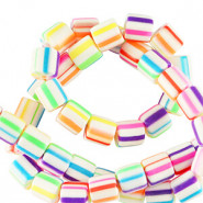 Polymer tube beads 6mm - White-multicolour